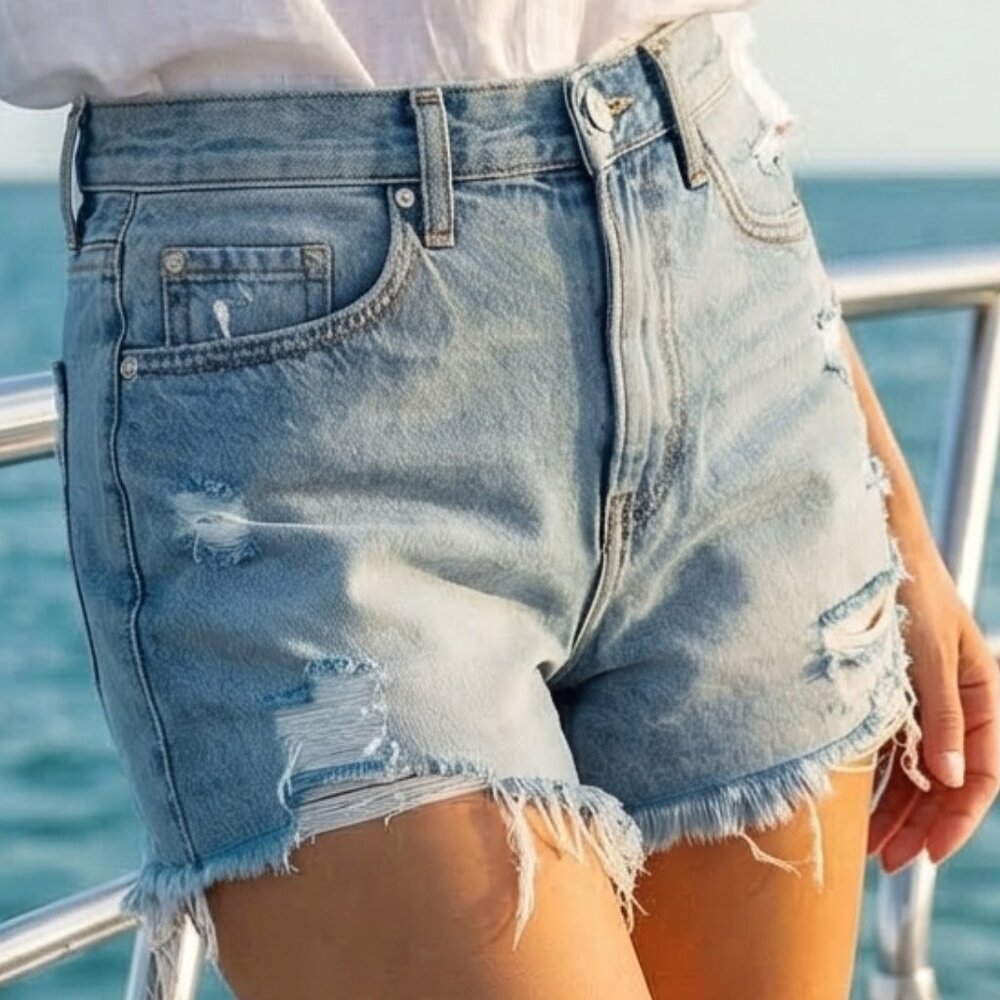 NEW! Elan Blue Distressed Jean Shorts S